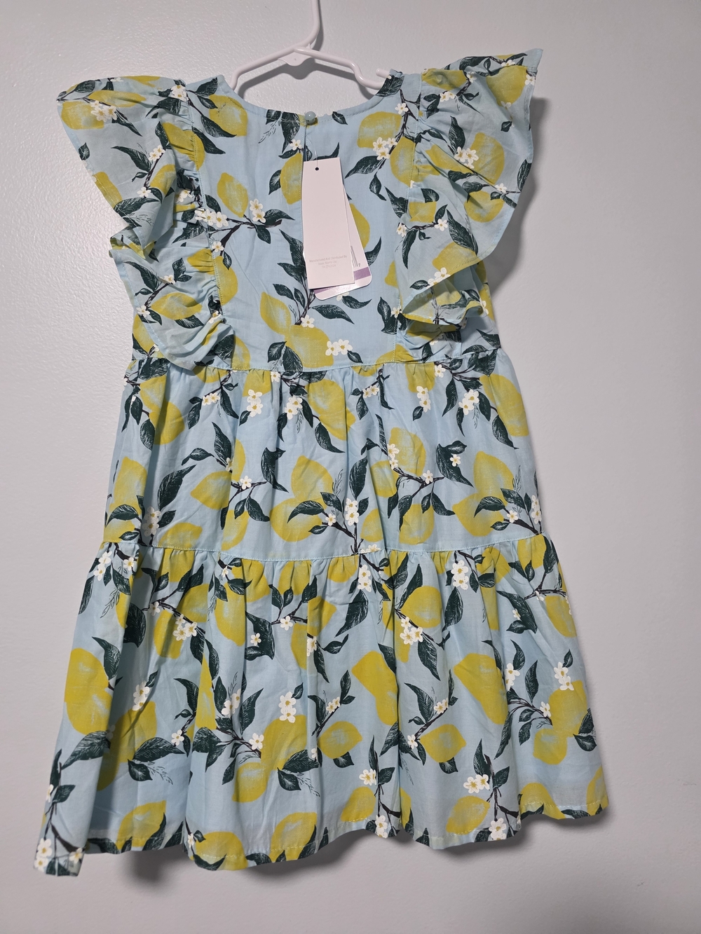 5/6 French Connection Girls Lemon Print Flutter Dress NWT - Yellow & Light Blue - Picture 3 of 9